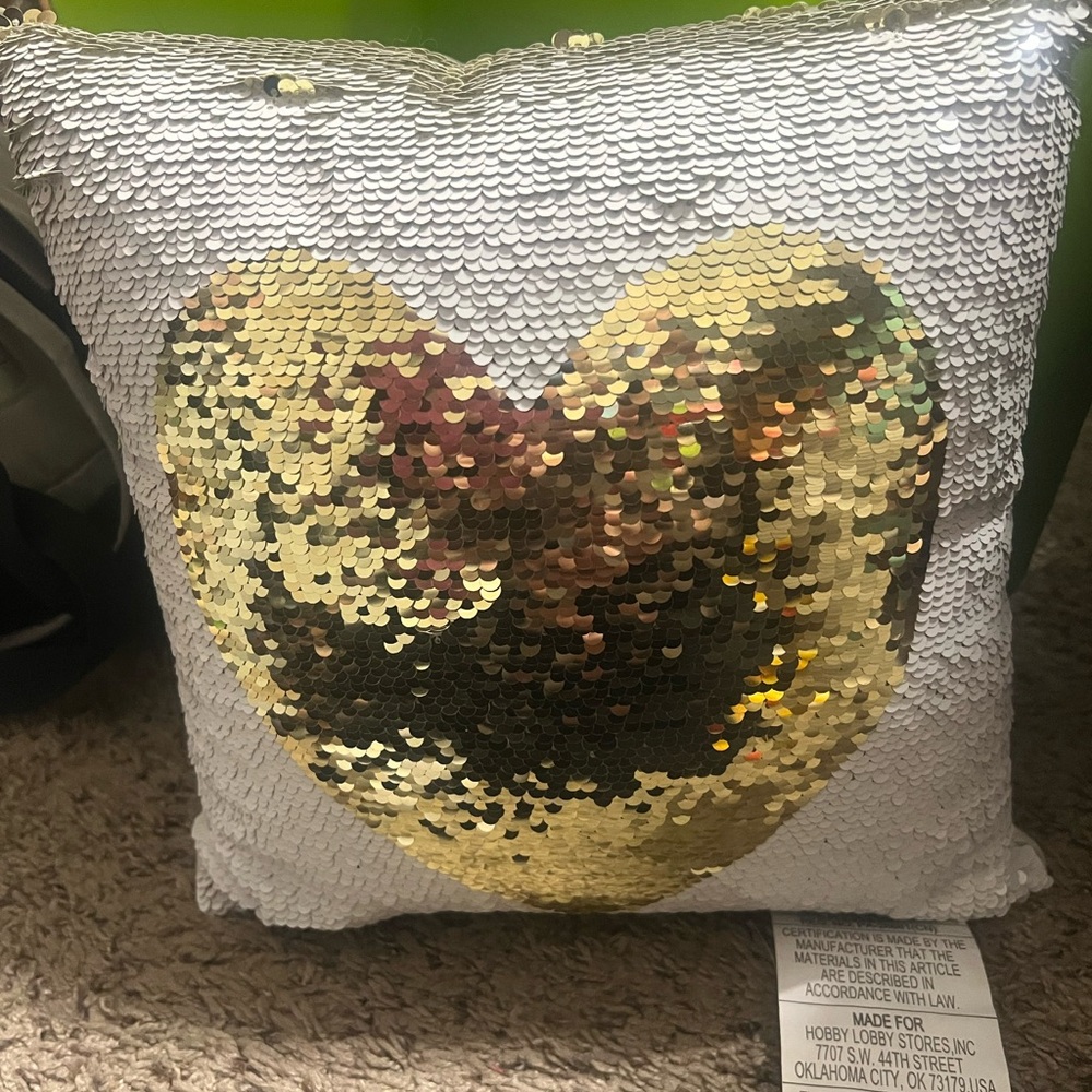 Hobby Lobby Gold and Silver Sequin Heart Pillow